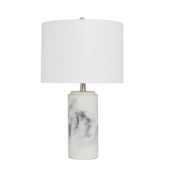 HomeRoots 24" Modern Faux Marble Concrete Table Lamp with White Drum Shade for Stylish Ambient Lighting 643371