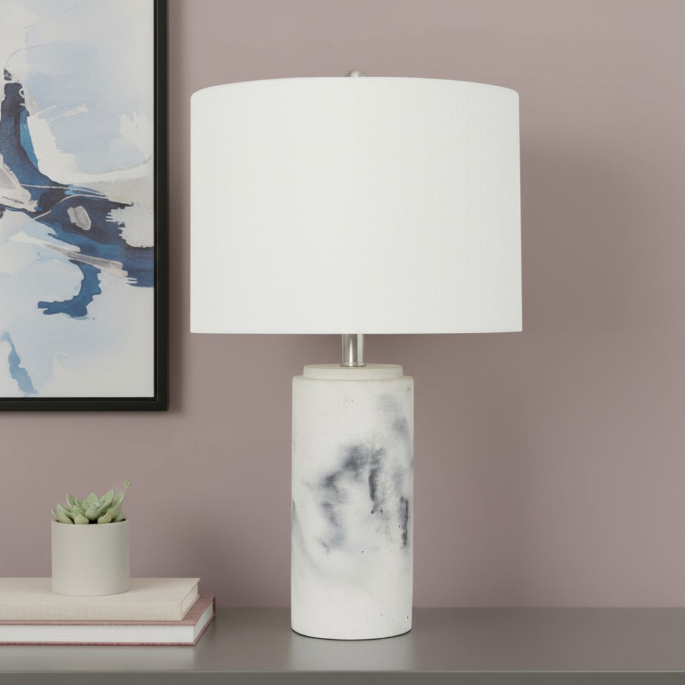 HomeRoots 24" Modern Faux Marble Concrete Table Lamp with White Drum Shade for Stylish Ambient Lighting 643371
