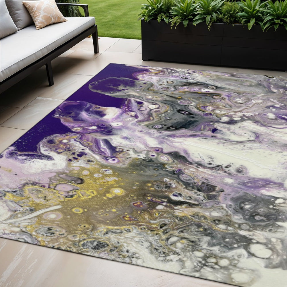 HomeRoots 5' X 8' Amethyst Ivory Gold Abstract Indoor Outdoor Area Rug - Durable, Washable, Modern Design! 643386