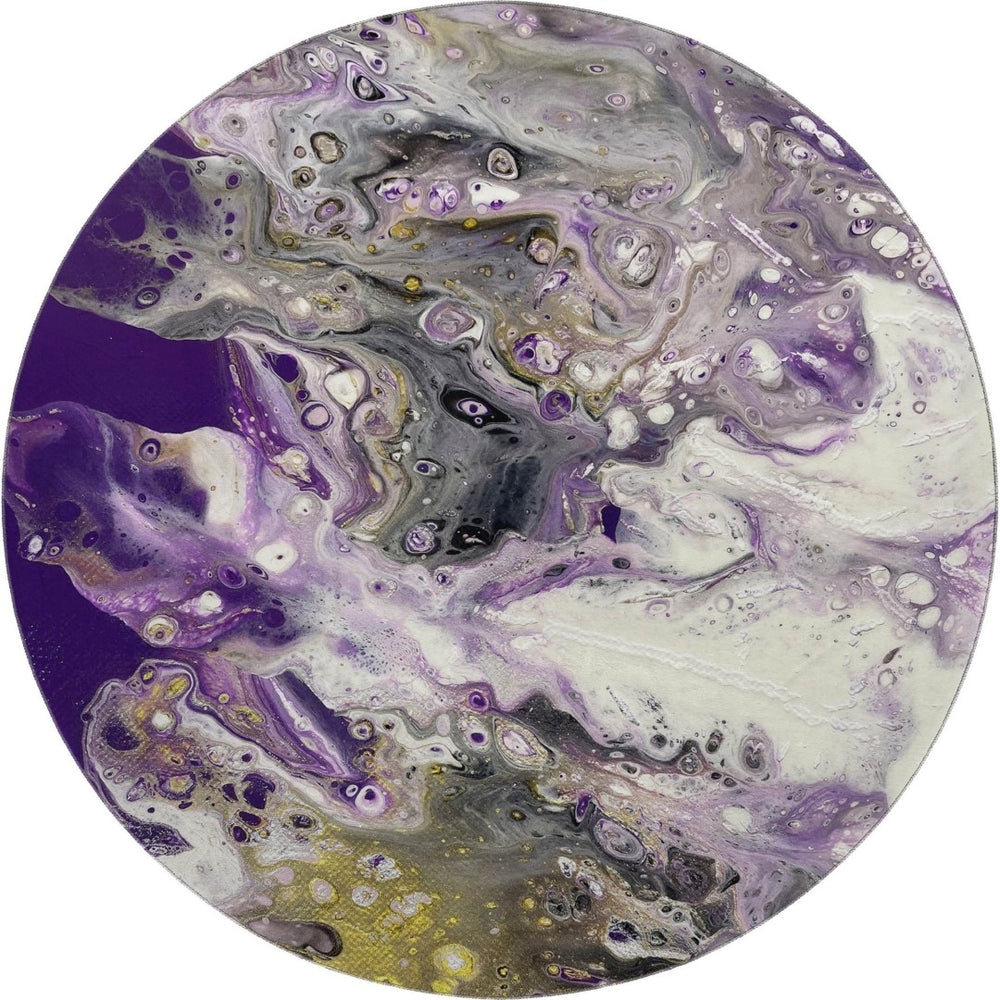 HomeRoots 8' Modern Amethyst and Gold Round Abstract Area Rug - Washable, Durable for Indoor & Outdoor Use 643387