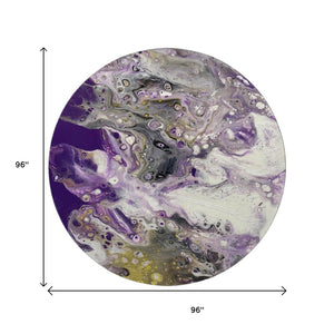 HomeRoots 8' Modern Amethyst and Gold Round Abstract Area Rug - Washable, Durable for Indoor & Outdoor Use 643387