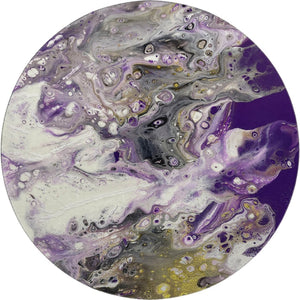 HomeRoots 8' Modern Amethyst and Gold Round Abstract Area Rug - Washable, Durable for Indoor & Outdoor Use 643387
