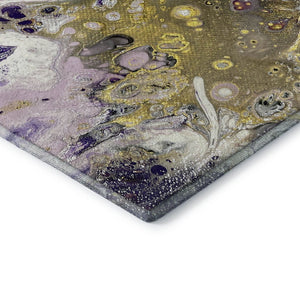 HomeRoots 8' Amethyst Ivory Gold Abstract Washable Area Rug - Modern Indoor/Outdoor Style, Stain-Resistant, Durable 643388