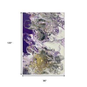 HomeRoots 8' Amethyst Ivory Gold Abstract Washable Area Rug - Modern Indoor/Outdoor Style, Stain-Resistant, Durable 643388
