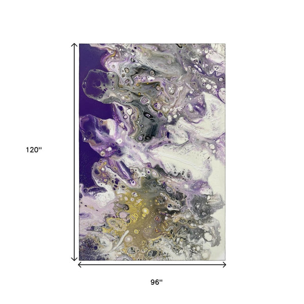 HomeRoots 8' Amethyst Ivory Gold Abstract Washable Area Rug - Modern Indoor/Outdoor Style, Stain-Resistant, Durable 643388