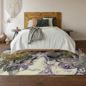 HomeRoots 9' X 12' Amethyst Ivory Gold Abstract Area Rug - Stylish, Durable, Washable for Indoor & Outdoor Use 643389