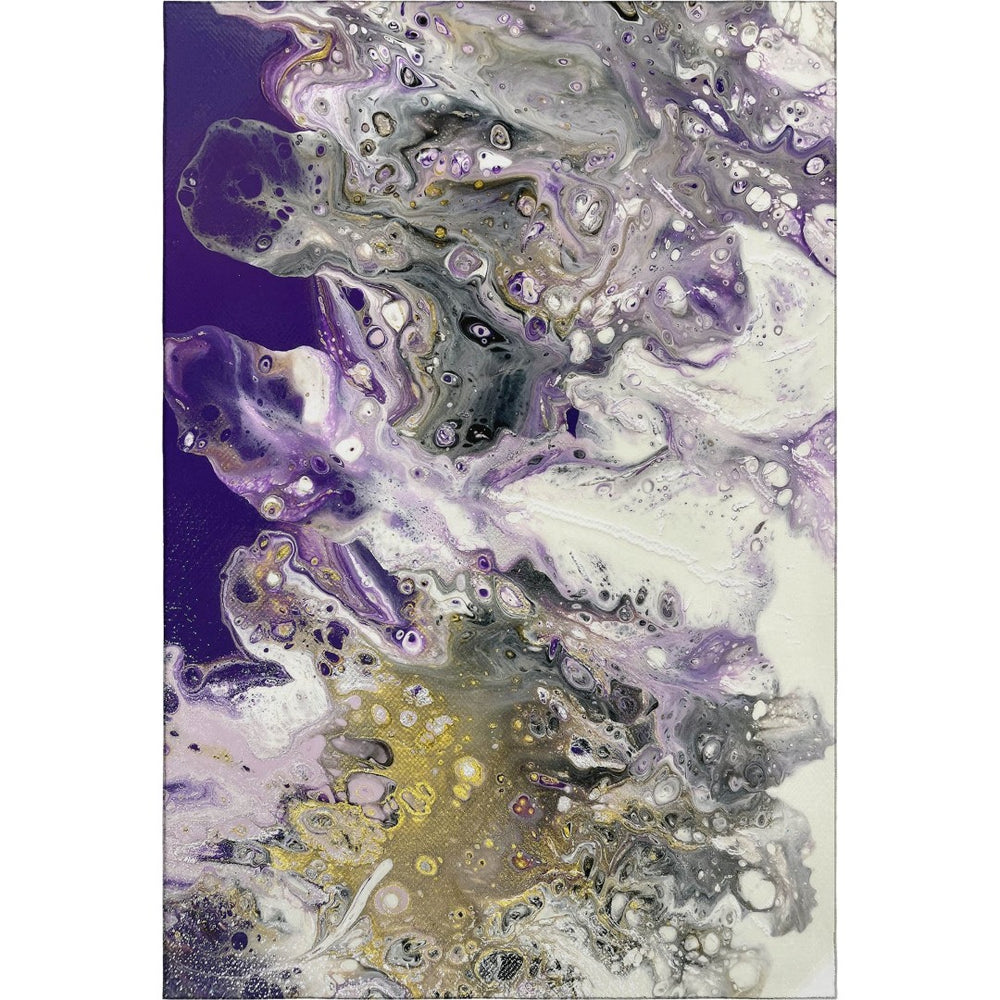 HomeRoots 10' Amethyst Ivory Gold Abstract Area Rug – Washable Indoor/Outdoor Comfort for High-Traffic Spaces 643390