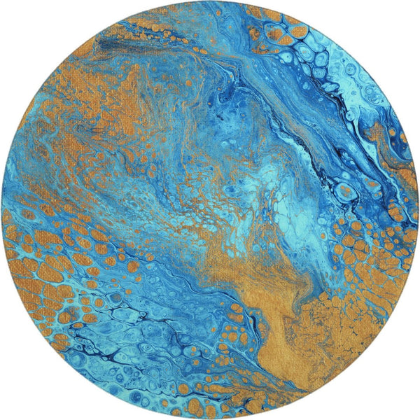 HomeRoots 8' Cobalt and Copper Round Washable Area Rug - Modern Abstract Design for Indoor & Outdoor Use 643393