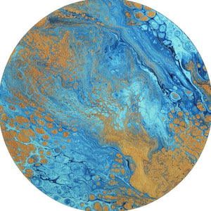 HomeRoots 8' Cobalt and Copper Round Washable Area Rug - Modern Abstract Design for Indoor & Outdoor Use 643393