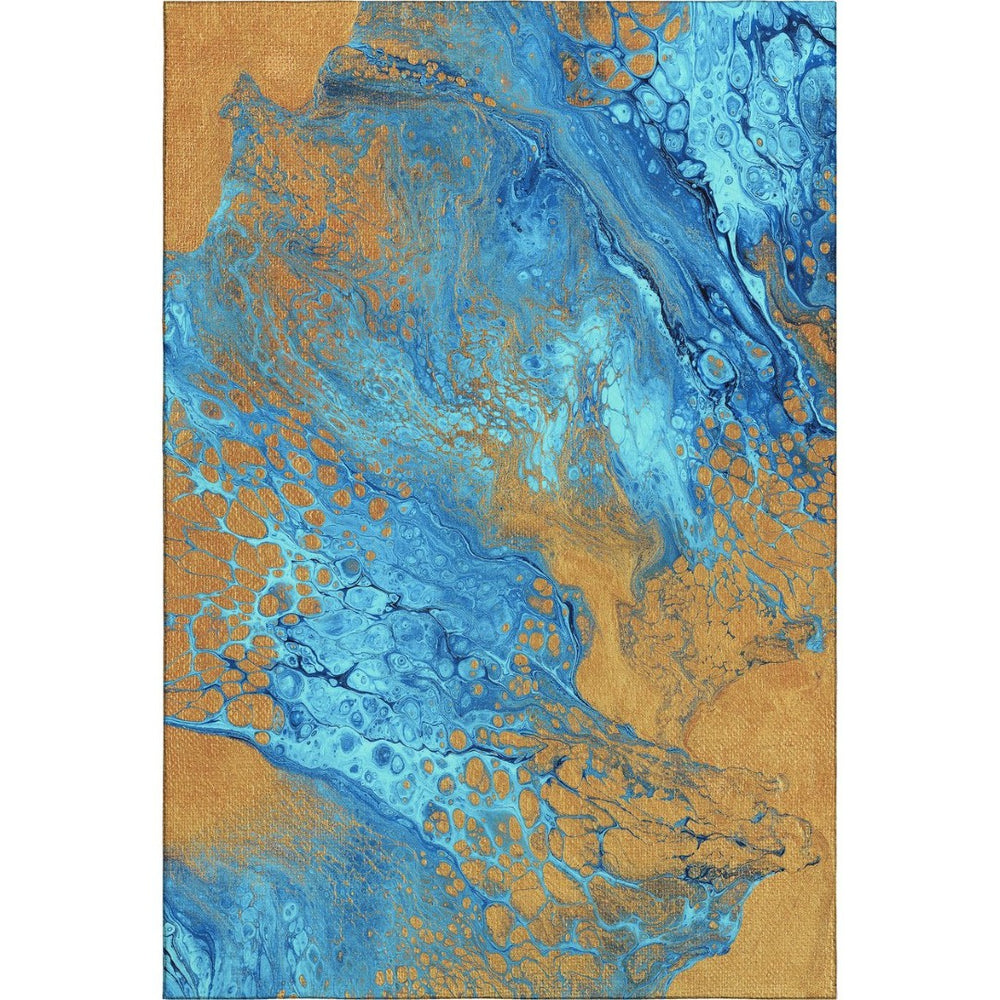 HomeRoots 10' Cobalt & Copper Abstract Washable Area Rug – Stylish, Durable Indoor/Outdoor Floor Covering! 643396