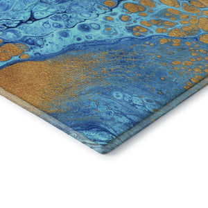 HomeRoots 10' Cobalt & Copper Abstract Washable Area Rug – Stylish, Durable Indoor/Outdoor Floor Covering! 643396
