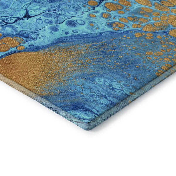 HomeRoots 10' Cobalt & Copper Abstract Washable Area Rug – Stylish, Durable Indoor/Outdoor Floor Covering! 643396