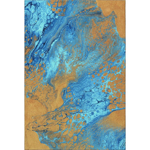 HomeRoots 10' Cobalt & Copper Abstract Washable Area Rug – Stylish, Durable Indoor/Outdoor Floor Covering! 643396