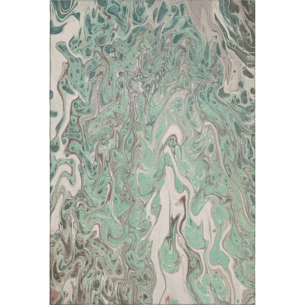 HomeRoots 5' Mint Green & Ivory Abstract Washable Area Rug - Durable, Stylish for Indoor/Outdoor Use! 643398