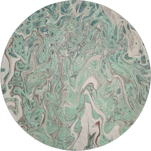 HomeRoots 8' Mint Green & Ivory Round Abstract Rug - Washable, Durable, Perfect for Indoor/Outdoor Spaces! 643399