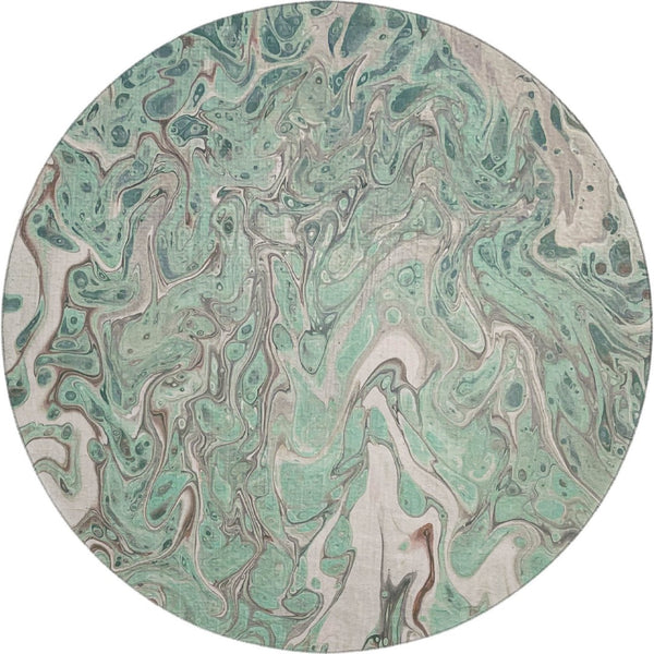 HomeRoots 8' Mint Green & Ivory Round Abstract Rug - Washable, Durable, Perfect for Indoor/Outdoor Spaces! 643399