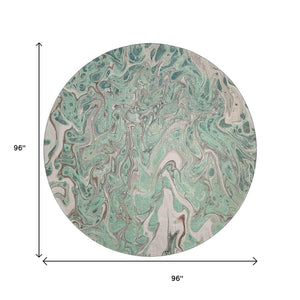 HomeRoots 8' Mint Green & Ivory Round Abstract Rug - Washable, Durable, Perfect for Indoor/Outdoor Spaces! 643399