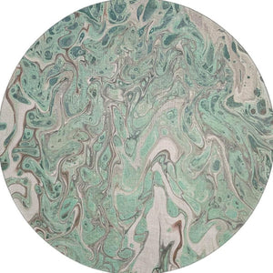 HomeRoots 8' Mint Green & Ivory Round Abstract Rug - Washable, Durable, Perfect for Indoor/Outdoor Spaces! 643399