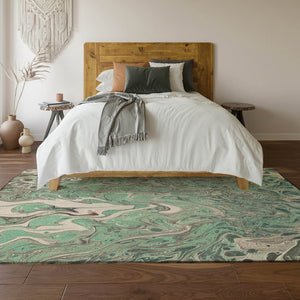 HomeRoots 8' X 10' Mint Green Abstract Area Rug - Stylish, Washable, Durable for Indoor & Outdoor Use! 643400