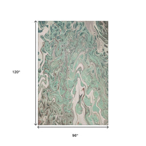 HomeRoots 8' X 10' Mint Green Abstract Area Rug - Stylish, Washable, Durable for Indoor & Outdoor Use! 643400