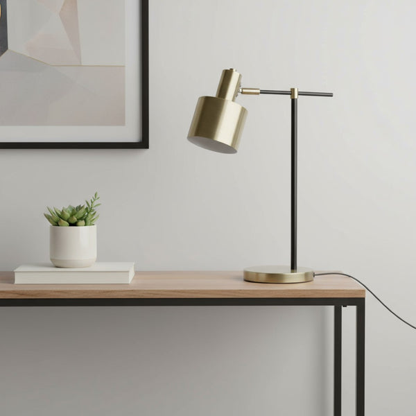 HomeRoots 22" Stylish Antiqued Brass and Black Metal Table Lamp with Globe Shade for Modern Elegance 643429