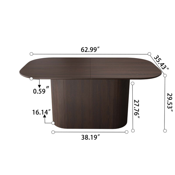 English Elm 63 Elegant MDF Dining Table with Carved Round Legs, Stain‑Resistant Surface, Seats 4‑8, Modern Appeal Brown W2189S00651