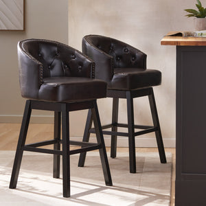 English Elm Christopher Knight Home® - 360 Plush Swivel Bar Stools Set of 2 with Nailhead Trim & Tufted Brown Seats, Rubberwood Base N779P293839B