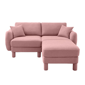 English Elm Boucle Loveseat Sofa With Shell-Shaped Armrests, Removable Ottoman, And Cylindrical Legs In Pink W3041S00291