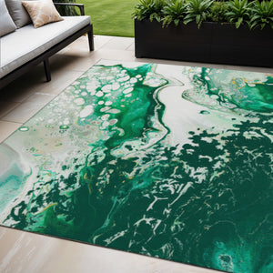 HomeRoots 5' X 8' Stylish Green and Ivory Abstract Area Rug - Durable, Washable, Indoor/Outdoor Versatility 643500