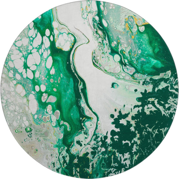 HomeRoots 8' Green And Ivory Round Abstract Washable Indoor-Outdoor Area Rug - Durable, Stylish & Versatile Decor 643501