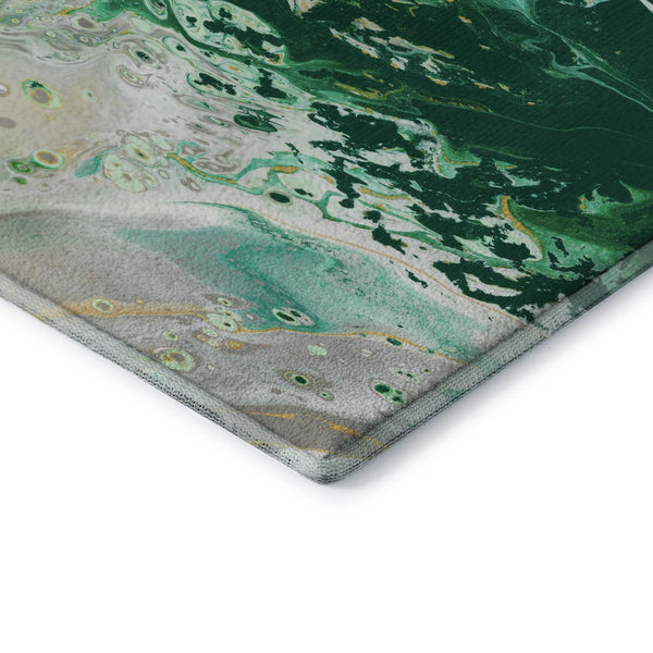 HomeRoots 8' Green And Ivory Round Abstract Washable Indoor-Outdoor Area Rug - Durable, Stylish & Versatile Decor 643501