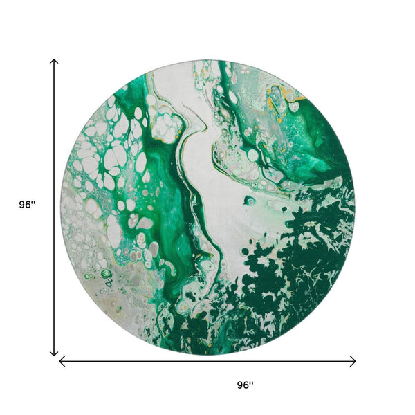 HomeRoots 8' Green And Ivory Round Abstract Washable Indoor-Outdoor Area Rug - Durable, Stylish & Versatile Decor 643501