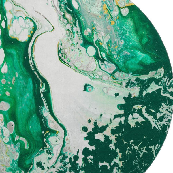 HomeRoots 8' Green And Ivory Round Abstract Washable Indoor-Outdoor Area Rug - Durable, Stylish & Versatile Decor 643501