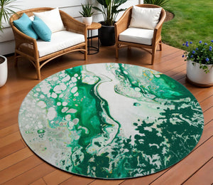 HomeRoots 8' Green And Ivory Round Abstract Washable Indoor-Outdoor Area Rug - Durable, Stylish & Versatile Decor 643501