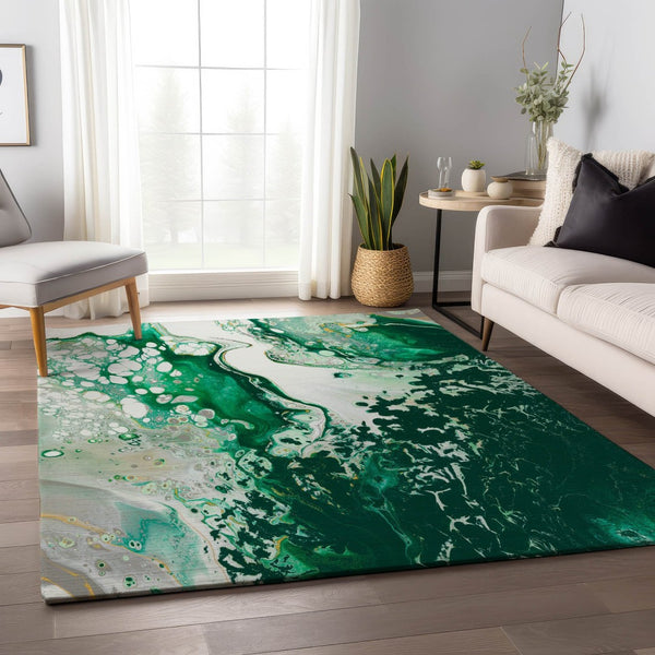 HomeRoots 8' X 10' Contemporary Green & Ivory Abstract Washable Area Rug for Indoor & Outdoor Spaces 643502