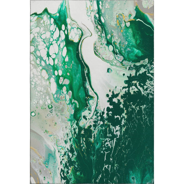 HomeRoots 8' X 10' Contemporary Green & Ivory Abstract Washable Area Rug for Indoor & Outdoor Spaces 643502