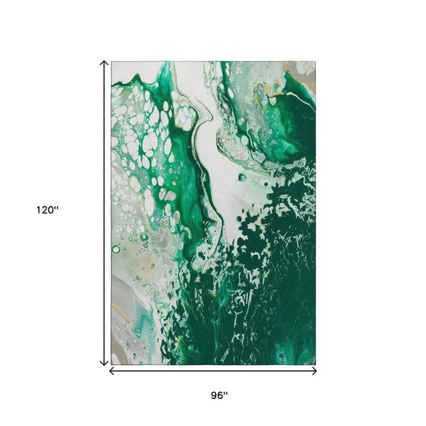 HomeRoots 8' X 10' Contemporary Green & Ivory Abstract Washable Area Rug for Indoor & Outdoor Spaces 643502