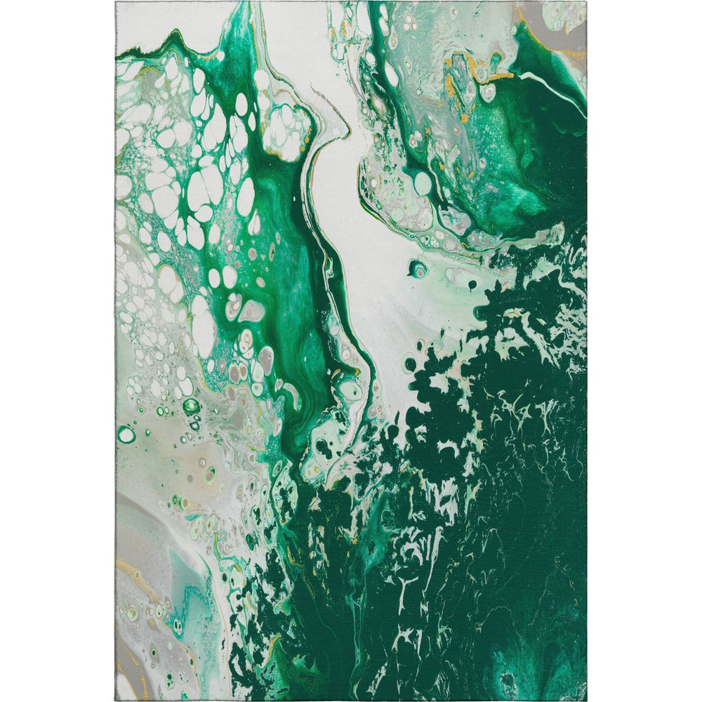 HomeRoots 10' X 14' Green And Ivory Abstract Area Rug - Durable, Washable Design for Indoor & Outdoor Spaces! 643504