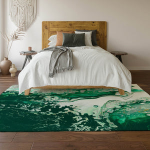 HomeRoots 10' X 14' Green And Ivory Abstract Area Rug - Durable, Washable Design for Indoor & Outdoor Spaces! 643504