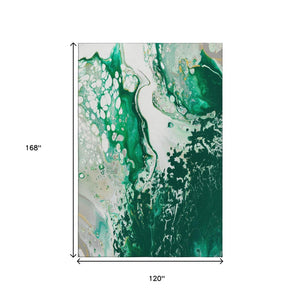 HomeRoots 10' X 14' Green And Ivory Abstract Area Rug - Durable, Washable Design for Indoor & Outdoor Spaces! 643504