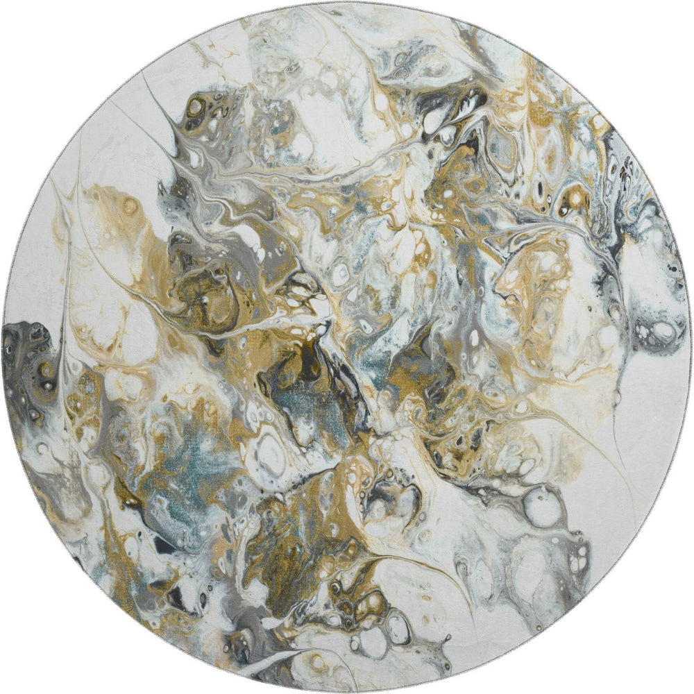HomeRoots 8' Stylish Gray and Gold Round Area Rug – Durable, Washable Design for Indoor and Outdoor Use! 643507
