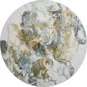 HomeRoots 8' Stylish Gray and Gold Round Area Rug – Durable, Washable Design for Indoor and Outdoor Use! 643507