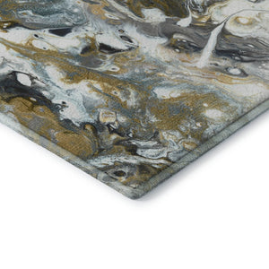 HomeRoots 8' Stylish Gray and Gold Round Area Rug – Durable, Washable Design for Indoor and Outdoor Use! 643507