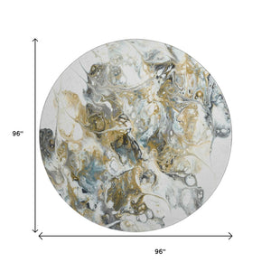 HomeRoots 8' Stylish Gray and Gold Round Area Rug – Durable, Washable Design for Indoor and Outdoor Use! 643507