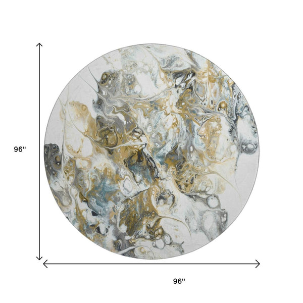 HomeRoots 8' Stylish Gray and Gold Round Area Rug – Durable, Washable Design for Indoor and Outdoor Use! 643507
