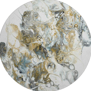 HomeRoots 8' Stylish Gray and Gold Round Area Rug – Durable, Washable Design for Indoor and Outdoor Use! 643507
