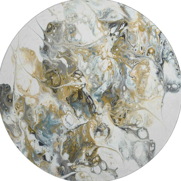 HomeRoots 8' Stylish Gray and Gold Round Area Rug – Durable, Washable Design for Indoor and Outdoor Use! 643507