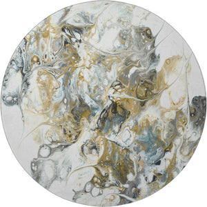 HomeRoots 8' Stylish Gray and Gold Round Area Rug – Durable, Washable Design for Indoor and Outdoor Use! 643507