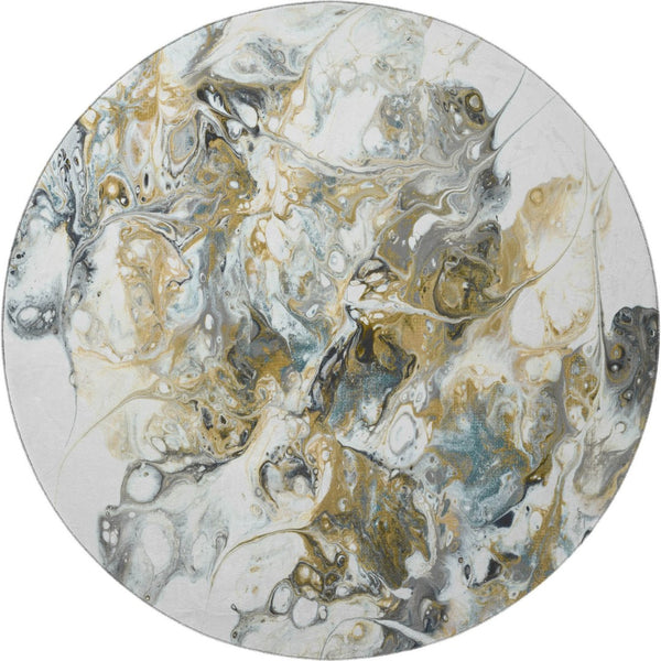 HomeRoots 8' Stylish Gray and Gold Round Area Rug – Durable, Washable Design for Indoor and Outdoor Use! 643507