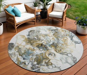 HomeRoots 8' Stylish Gray and Gold Round Area Rug – Durable, Washable Design for Indoor and Outdoor Use! 643507